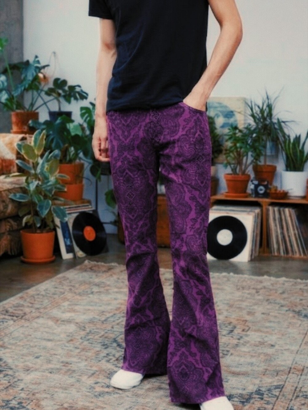 Run & Fly Purple Paisley Vintage Hendrix Retro Bell Bottom Super Cord Flares 34L
